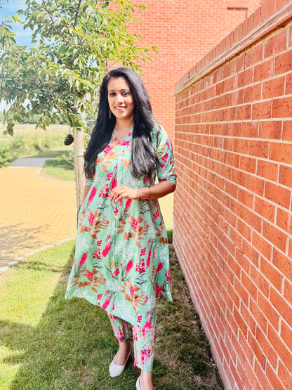 QS739- Sea Green Cotton Coord Set