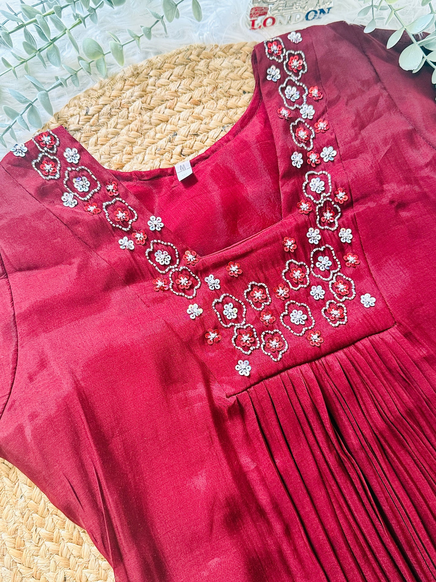 QS711- Maroon Mul Chanderi Coord Set
