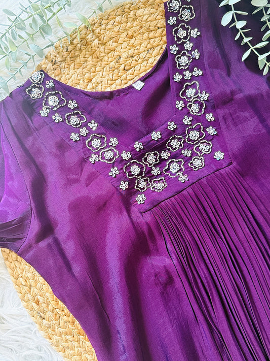 QS710- Purple Mul Chanderi Coord Set