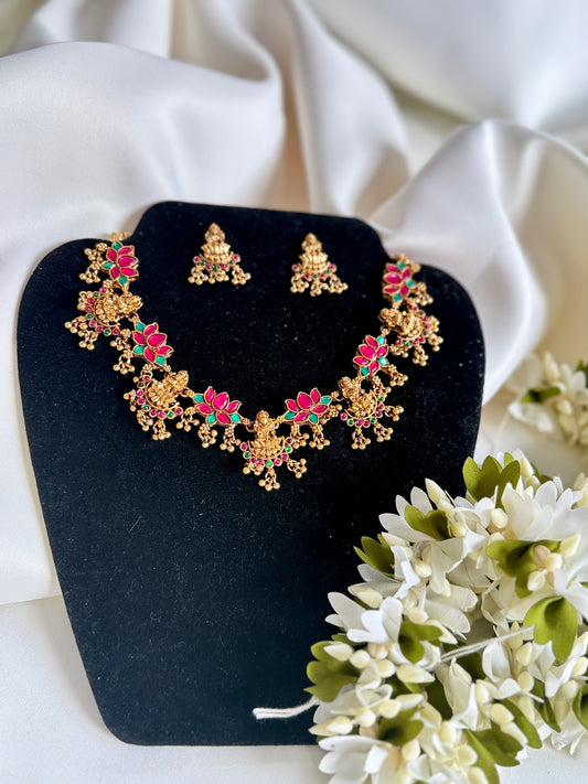 QJ105- Lotus Lakshmi Necklace