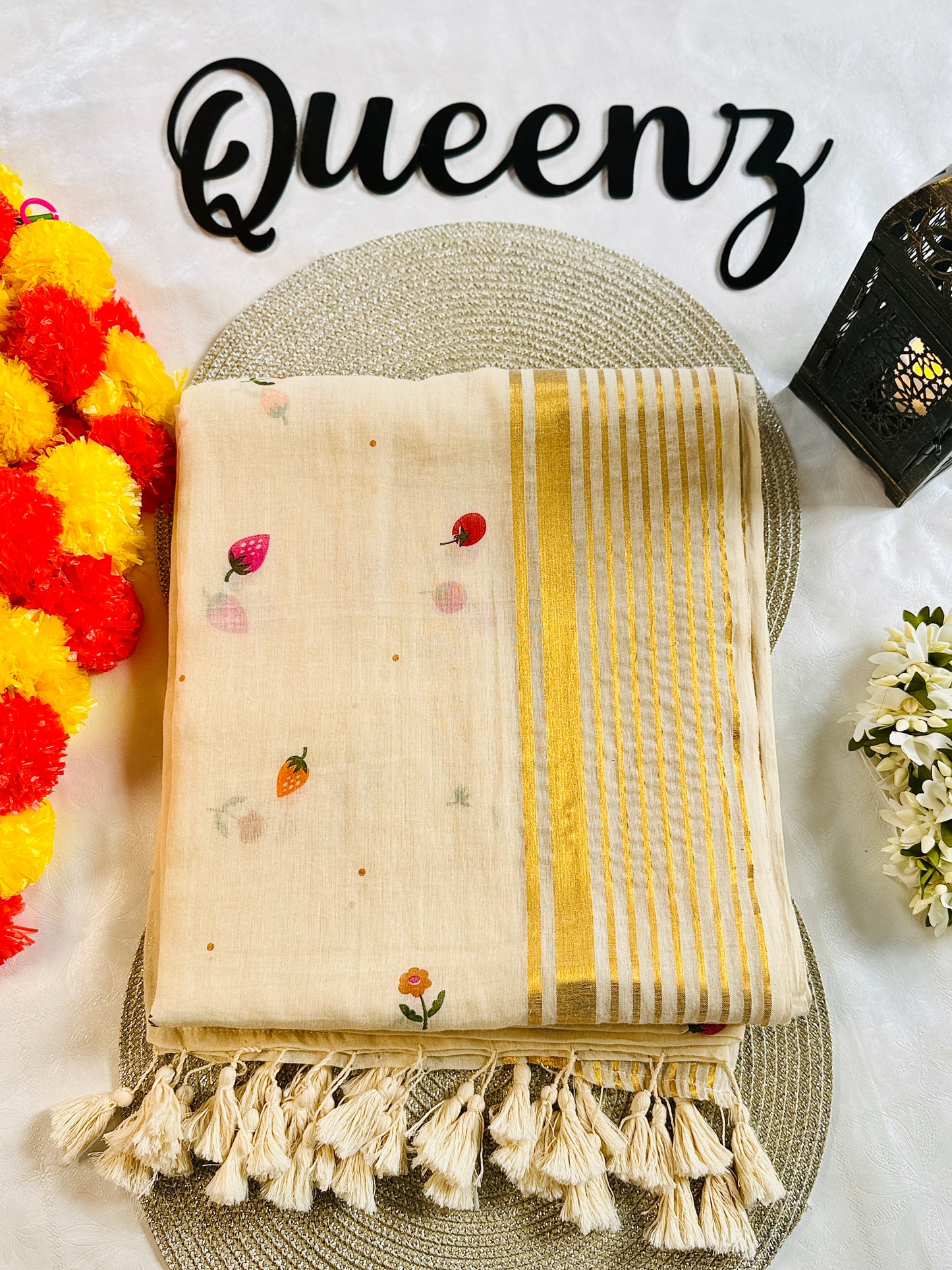 QMC006-Fruits & Flower Mul Cotton Saree