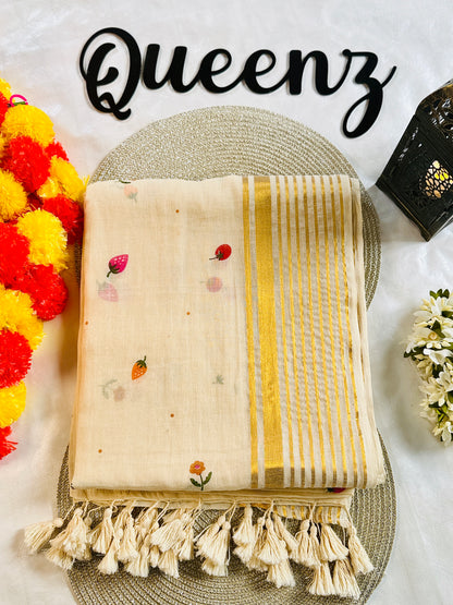 QMC006-Fruits & Flower Mul Cotton Saree