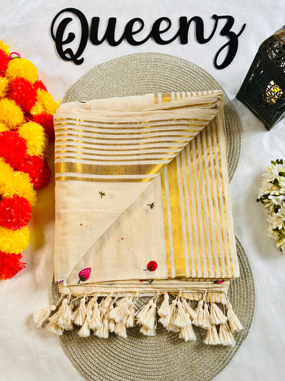 QMC006-Fruits & Flower Mul Cotton Saree