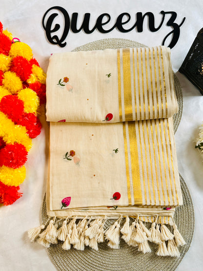 QMC006-Fruits & Flower Mul Cotton Saree