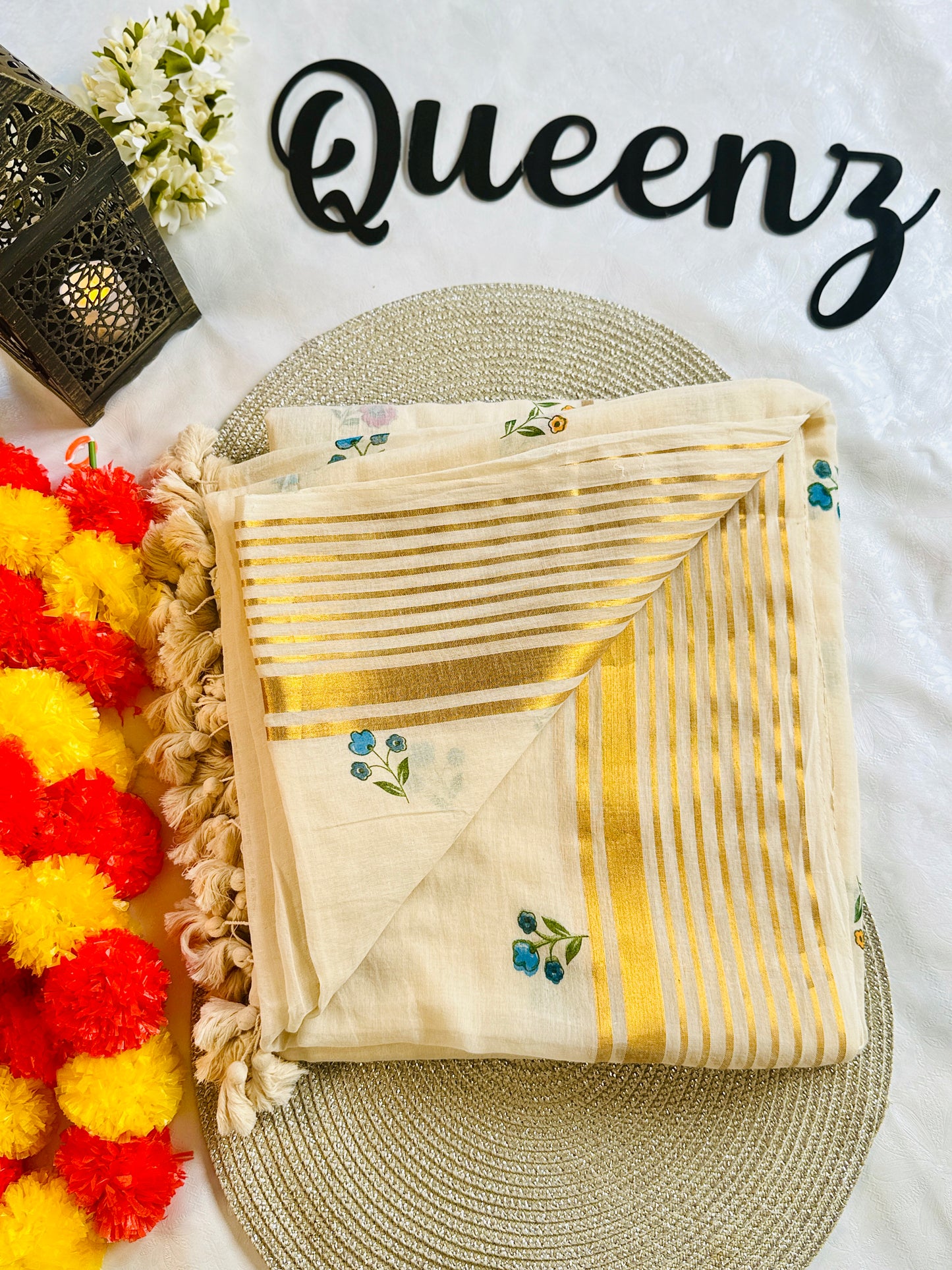 QMC007-Multi Color Floral Mul Cotton Saree