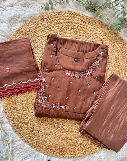 QS720 - Premium Coffee Brown Mul Chanderi Anarkali