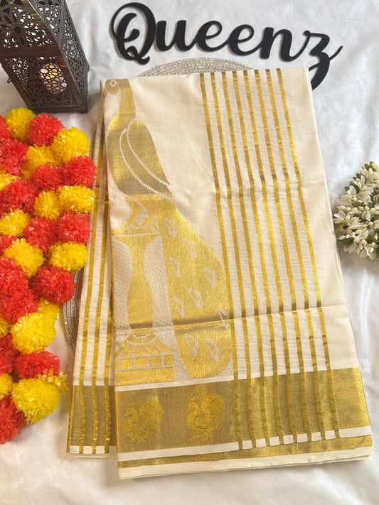 SS200-Peacock Design Kerala Kasavu Saree