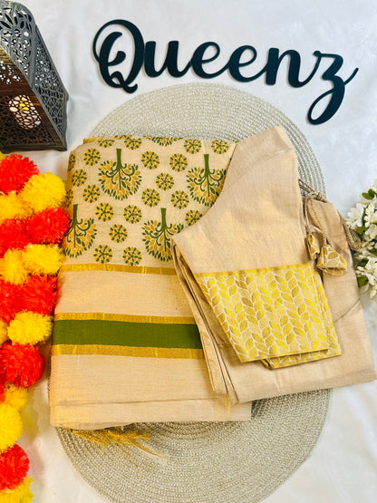 SS205-Tissue Tree Weaved Premium Saree With Stitched Blouse