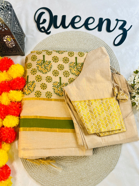 SS205-Tissue Tree Weaved Premium Saree With Stitched Blouse