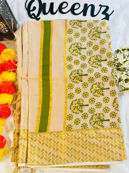 SS205-Tissue Tree Weaved Premium Saree With Stitched Blouse