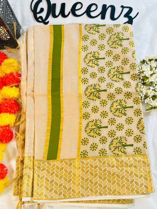 SS205-Tissue Tree Weaved Premium Saree With Stitched Blouse