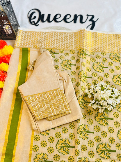 SS205-Tissue Tree Weaved Premium Saree With Stitched Blouse
