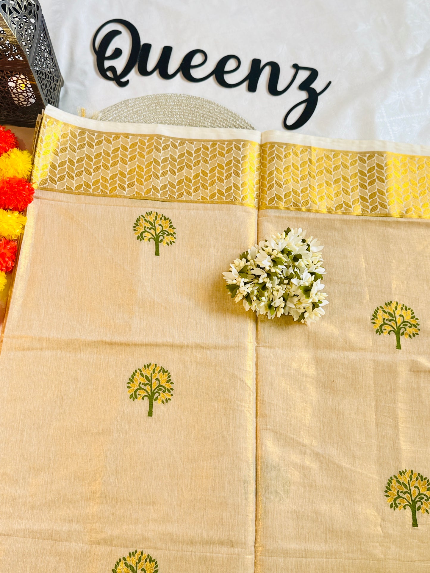 SS205-Tissue Tree Weaved Premium Saree With Stitched Blouse