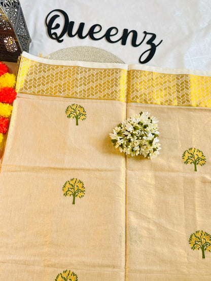 SS205-Tissue Tree Weaved Premium Saree With Stitched Blouse