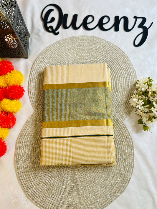 SS208-Tissue Checked Saree Grey