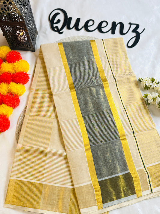 SS208-Tissue Checked Saree Grey