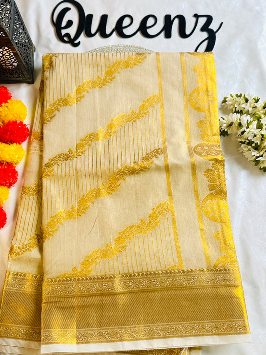 SS206-Tissue Golden Weaved Premium Saree