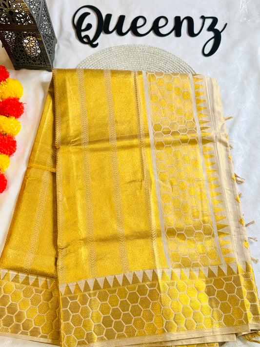 SS207-Tissue Golden Weaved Premium Saree