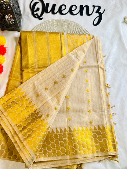 SS207-Tissue Golden Weaved Premium Saree