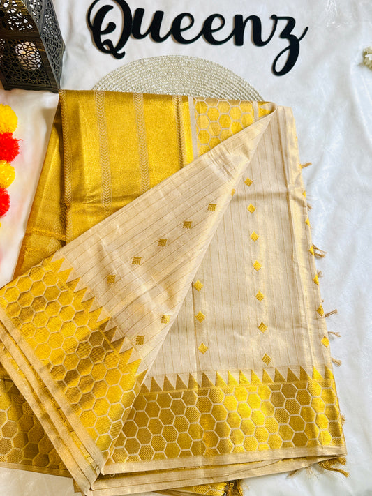 SS207-Tissue Golden Weaved Premium Saree