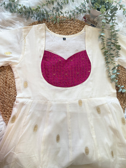 QS735-  Golden Weaved Panel Cut  Cotton Kurta