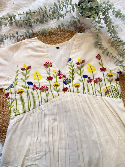 QS734- Multicolor Floral Embroidery Cotton Kurta