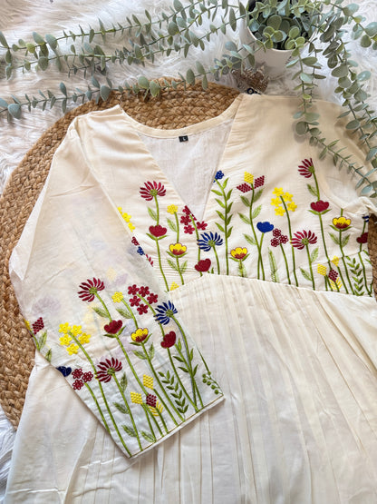 QS734- Multicolor Floral Embroidery Cotton Kurta