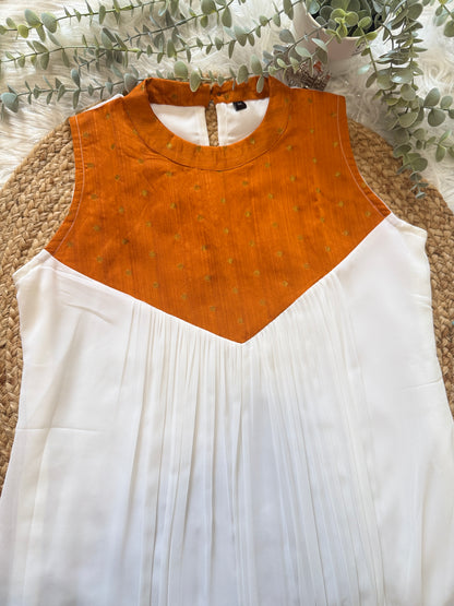QS737-  Halter Neck Pleated Georget  Kurta -Orange