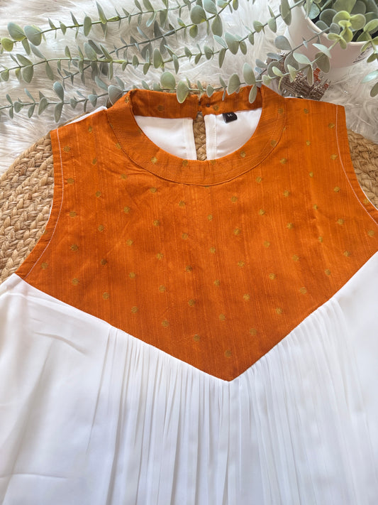 QS737-  Halter Neck Pleated Georget  Kurta -Orange