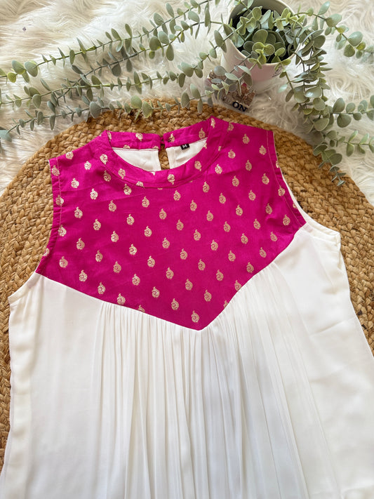 QS736-  Halter Neck Pleated Georget  Kurta -Pink