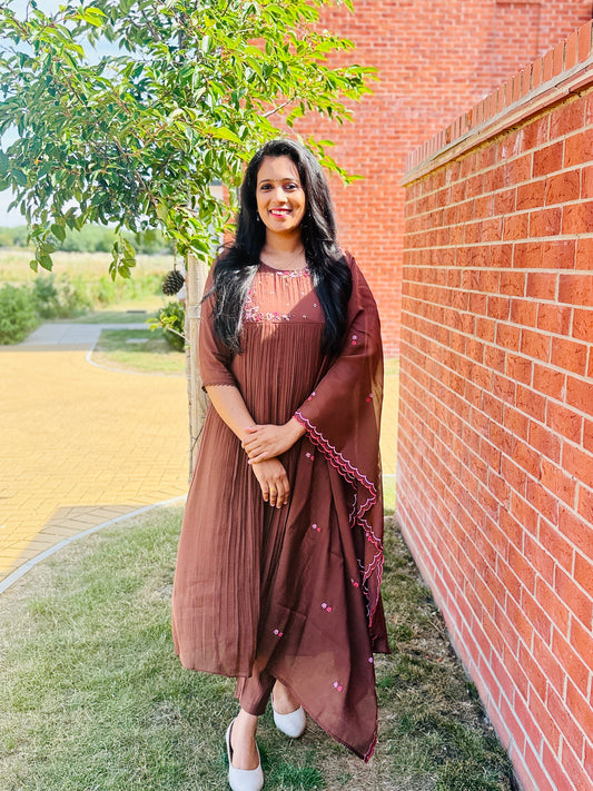 QS720 - Premium Coffee Brown Mul Chanderi Anarkali