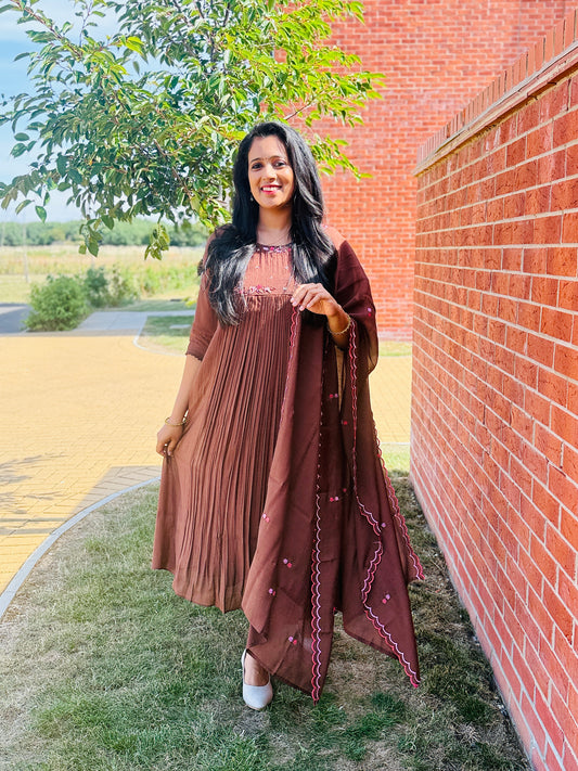 QS720 - Premium Coffee Brown Mul Chanderi Anarkali
