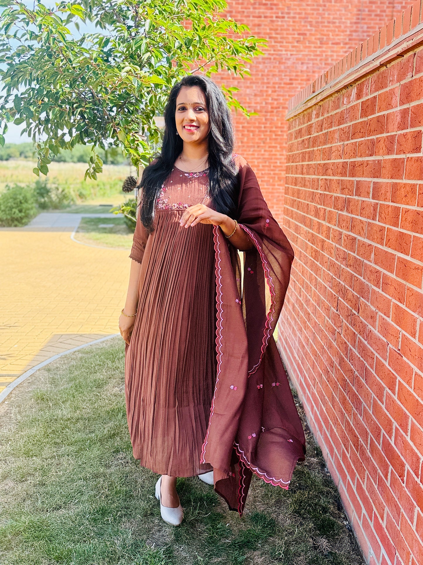 QS720 - Premium Coffee Brown Mul Chanderi Anarkali
