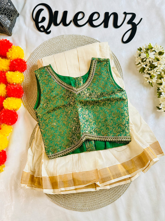 KZ011-Kids Kerala Cotton Skirt & Top