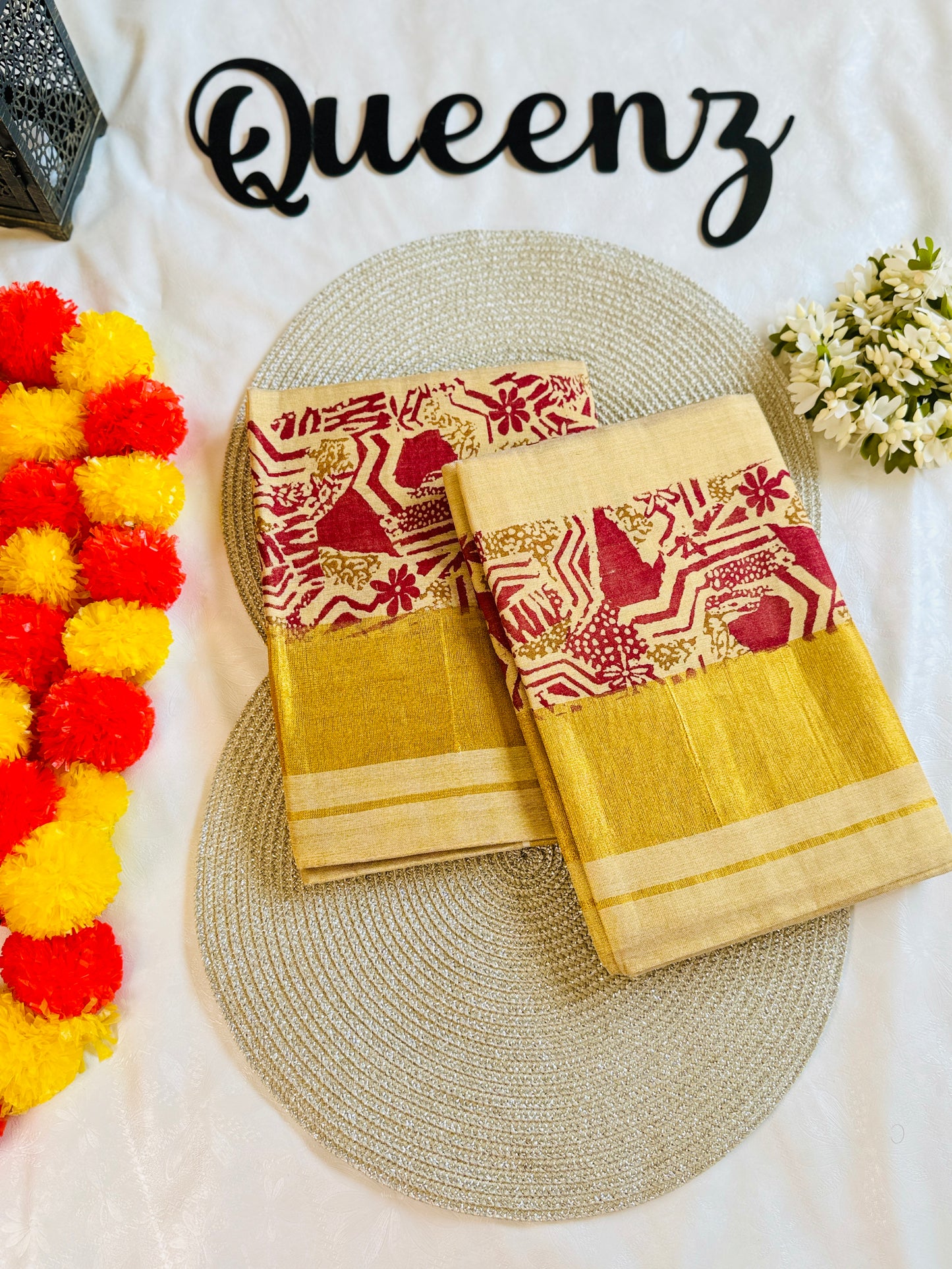 SM013 - Maroon Tissue Kerala Set Munde