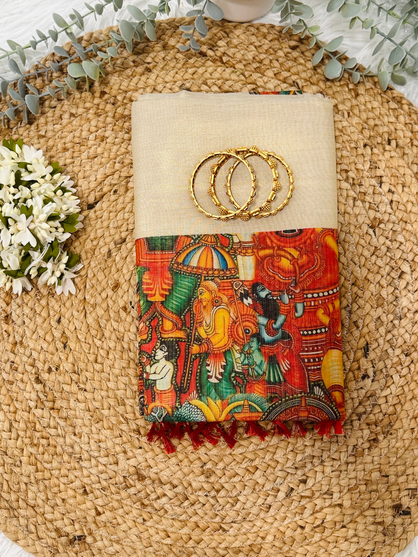 SS058-Mural Printed Kerala Tissue Saree
