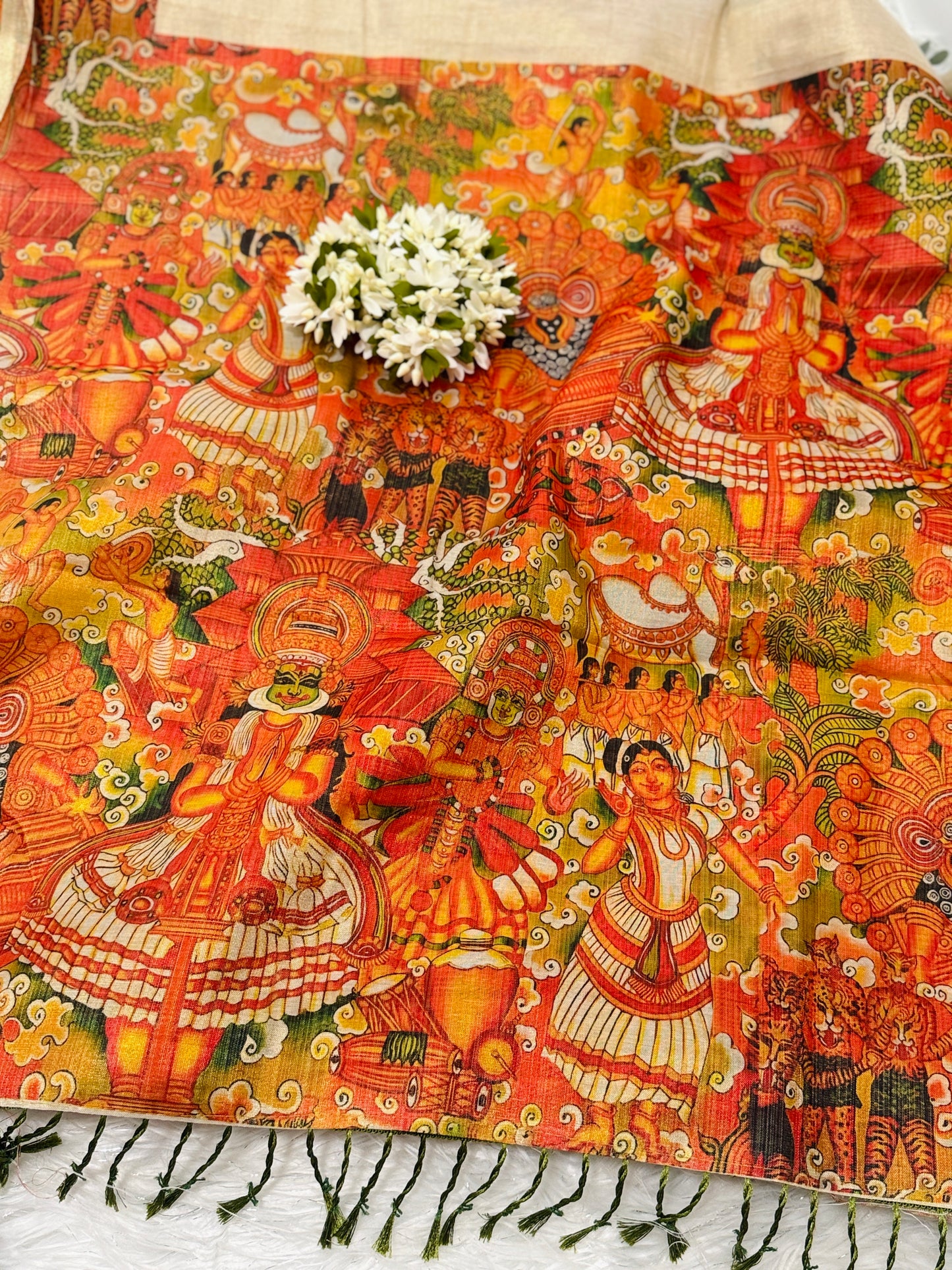 SS057-Mural Printed saree-Green