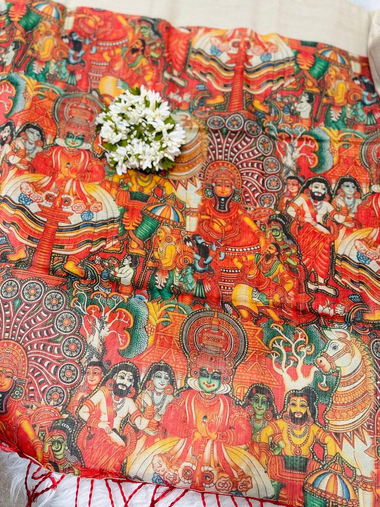 SS058-Mural Printed Kerala Tissue Saree