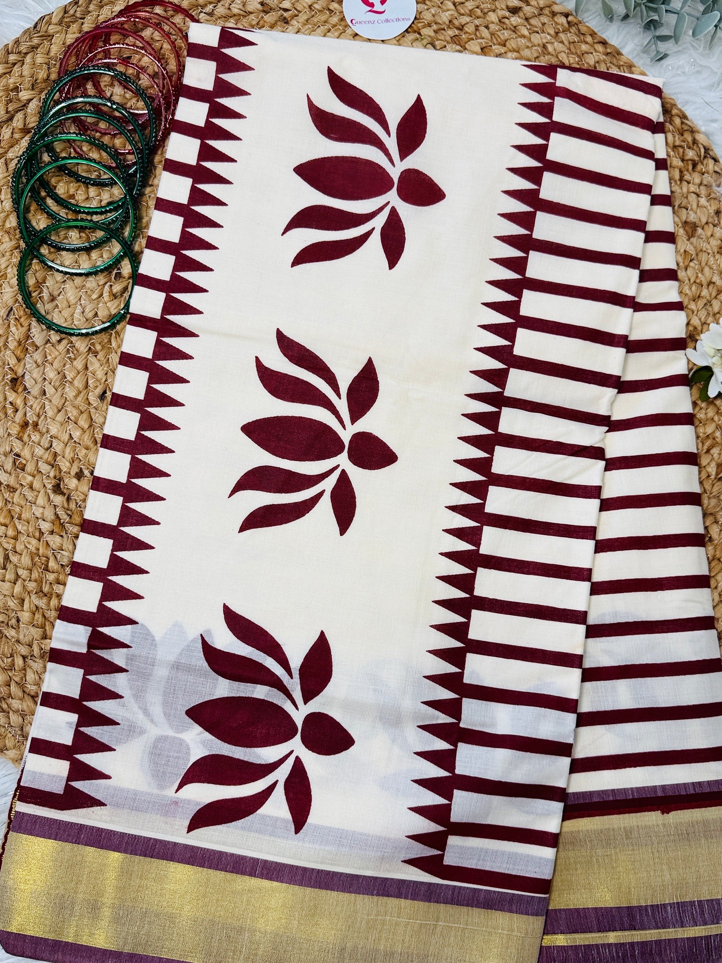 SS056-Lotus Block Printed saree