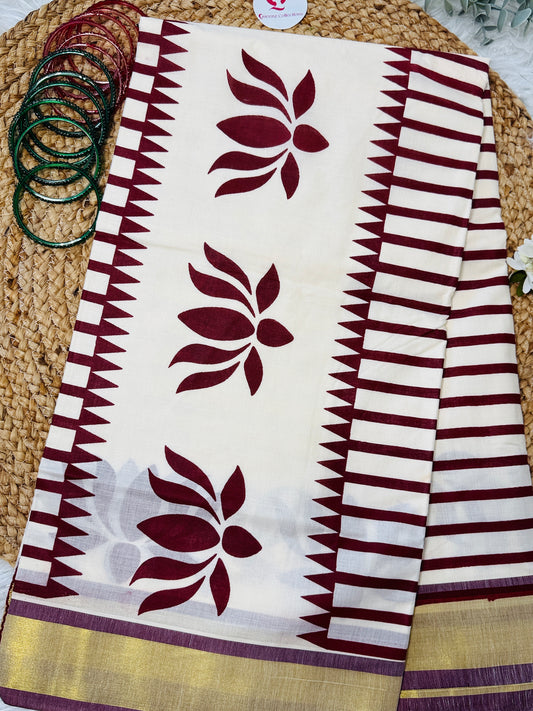 SS056-Lotus Block Printed saree