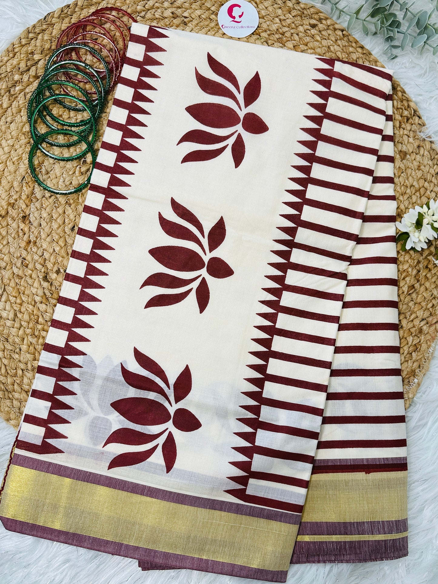 SS056-Lotus Block Printed saree