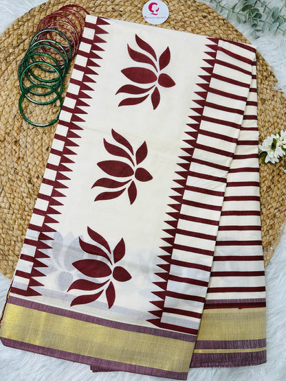 SS056-Lotus Block Printed saree