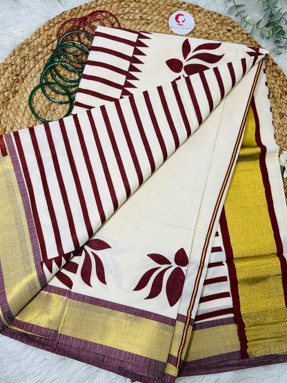 SS056-Lotus Block Printed saree