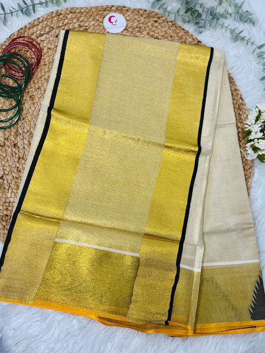SS049-Balaramapuram Temple Kerala Kasavu Saree-Black