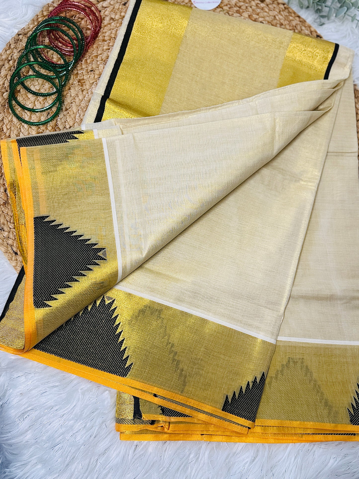 SS049-Balaramapuram Temple Kerala Kasavu Saree-Black