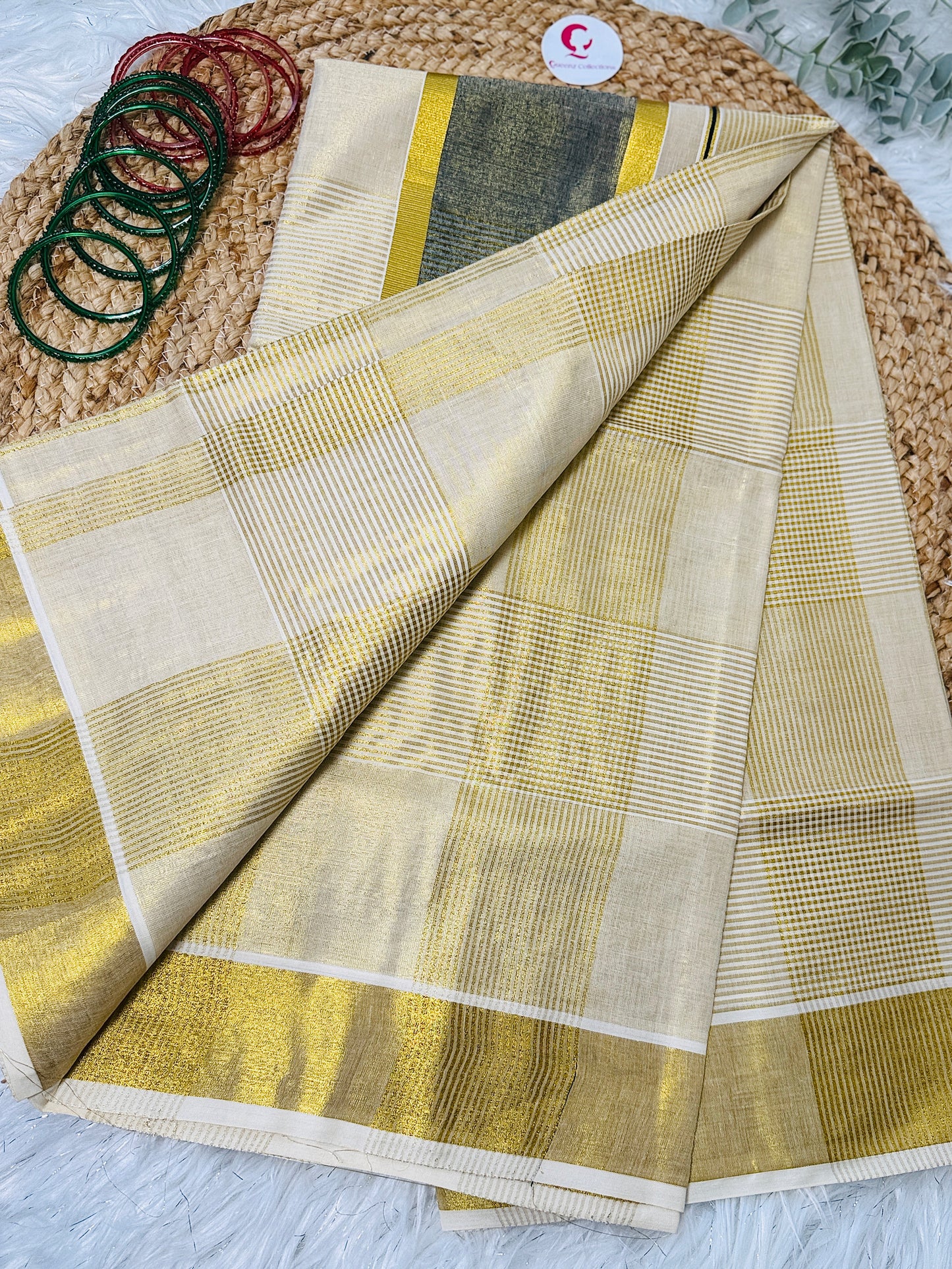 SS049-Balaramapuram Temple Kerala Kasavu Saree-Black