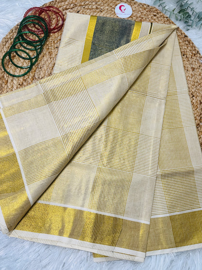 SS049-Balaramapuram Temple Kerala Kasavu Saree-Black
