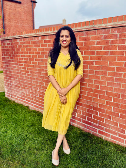 QS316-Premium Pastel Yellow Mulchanderi Kurta