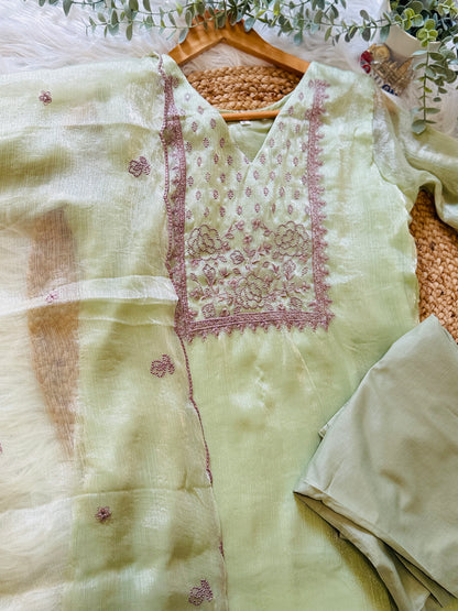 QS410-Shimmer Organza Pastel Green Slawar