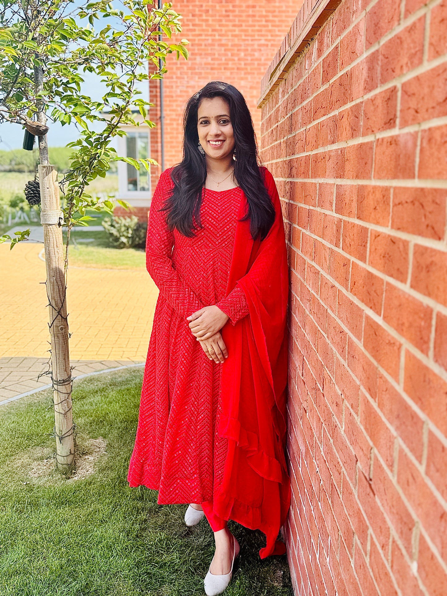 QS455-Georget Red Anarkali